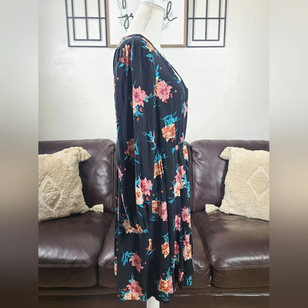 Torrid Black Floral Stretch Challis Mini A-Line Dress Plus Size 1X Spring Summer - Picture 6 of 12
